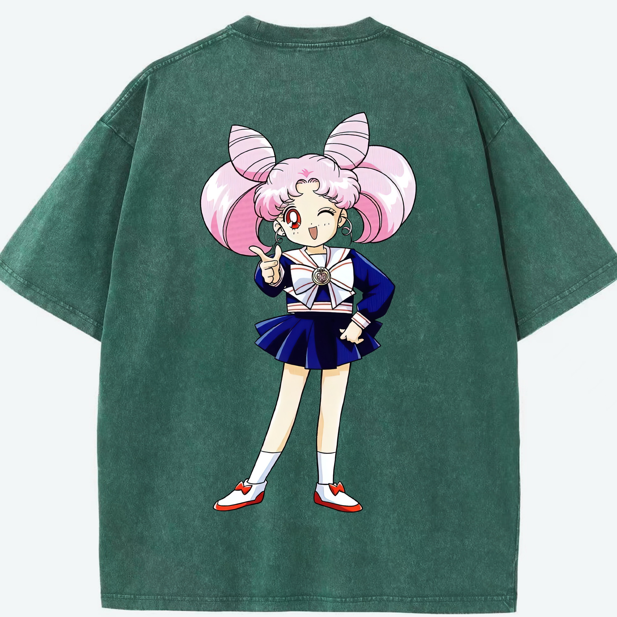 （画像用） 美少女戦士セーラームーン ちびうさ Sailor Moon Chibiusa Tsukino Usagi Small Lady Serenity 綿100% ヴィンテージ風 半袖Tシャツ（背面プリント）